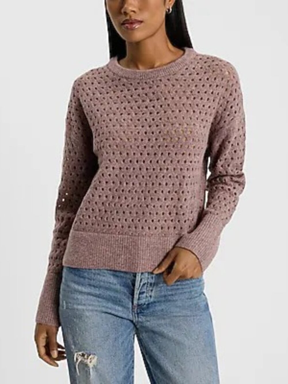 Open Stitch Crew Neck Sweater XS